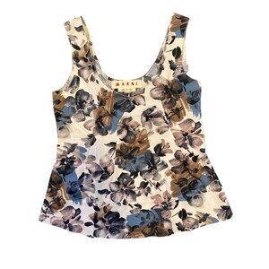$375 Marni 40 US 4 Tank Top Shirt Blouse Floral Brown Blue Ivory Shell Silk